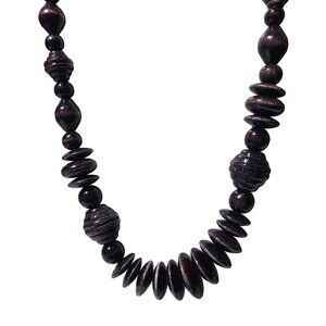 Vintage Handcrafted Purple Wooden Beaded Chunky Statement Necklace Fashion Women